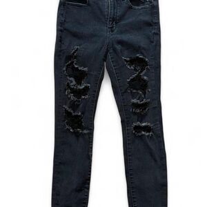American Eagle Women's Black Distressed Mid Rise Skinny Jeans Size 6S